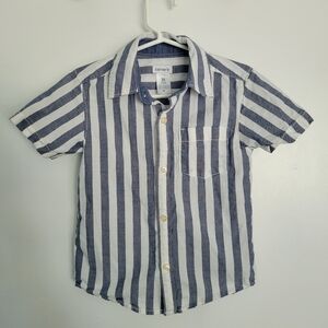 3T Carter's Striped Blue White Button Down Short Sleeve
